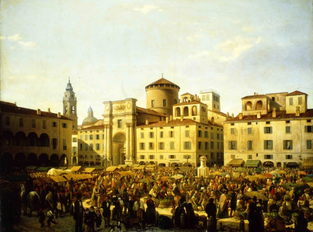01.07 - GIULIO CARMIGNANI, La piazza di Parma in giorno di mercato, 1848 - Parma, Collezione privata - MEDIA