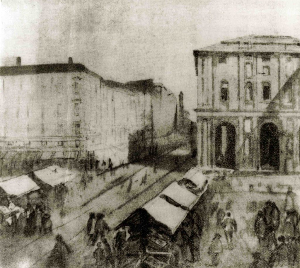 01.10 - PAOLO BARATTA, Piazza Grande con mercato, 1851