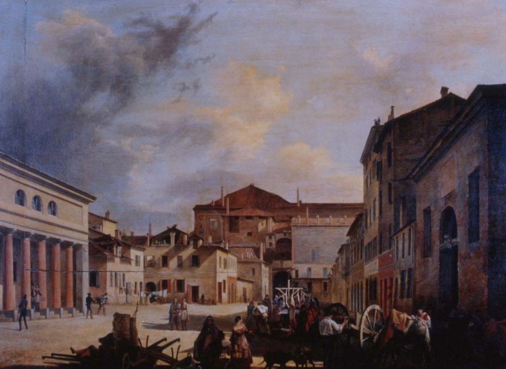 17.06 - Giuseppe Drugman, La piazza delle Beccherie, olio su tela, 1839