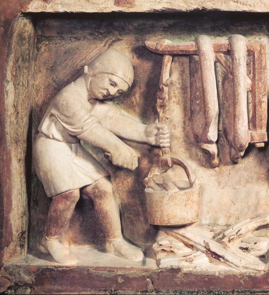 Benedetto Antelami, preparazione dei salumi, Battistero di Parma, XIII sec